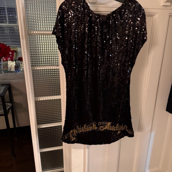 NEW Christian Audigier Womans Black Sequins Top W/ Gold Accents size Medium NWT - Picture 3 of 16
